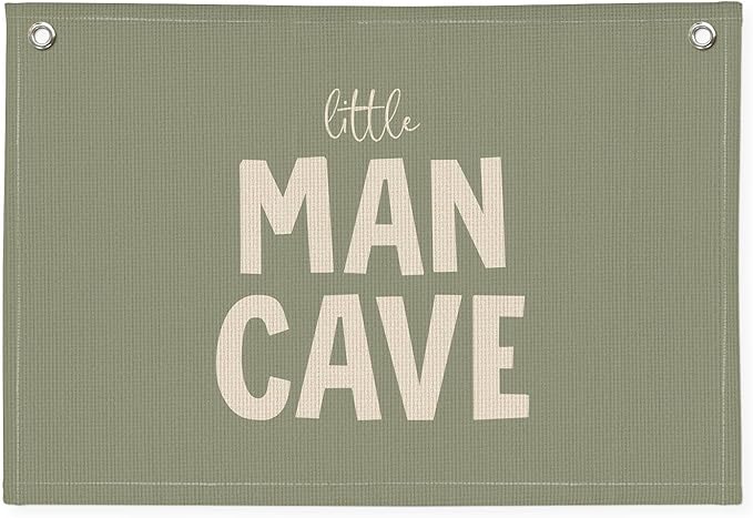 Little Man Cave Banner, Boys Room Decor, Sage Green Linen Canvas Banner Wall Hanging Flag Decor for Toddler Boy Nursery Playroom