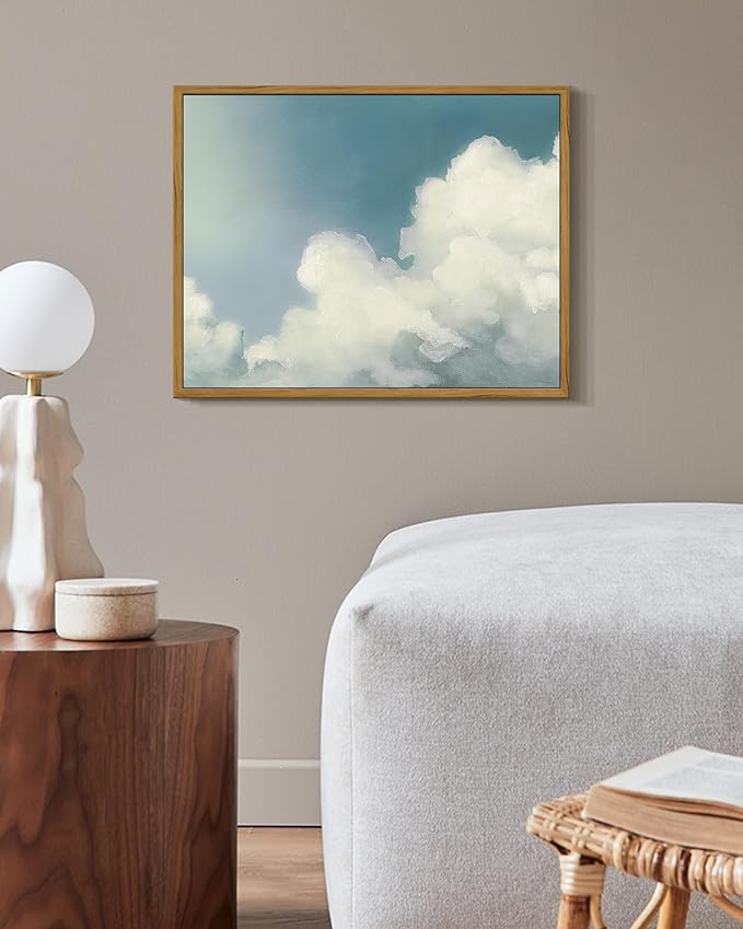 SHENIFY Vintage Framed Wall Art Cloud in Sky Landscape Scenery Rustic Home Decor Retro Decorations for Farmhouse Hallway Bedroom Ready to Hang Wall Artwork - 11x14in Natural Framed