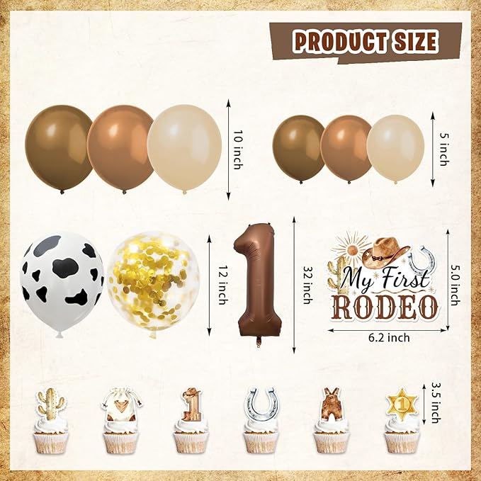 My First Rodeo Birthday Decorations, Wild West Western Cowboy Rodeo 1st Birthday Party Decor Supplies for Boy - Backdrop, High Chair Banner, Bandana, Tablecloth, Poster, Wall Signs, ONE Box