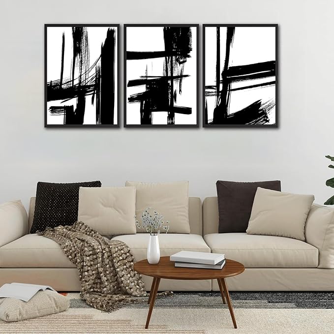 3Pcs Black and White Canvas Wall Art Modern Abstract Paintings Minimalist Line Posters Prints Wall Decor Black and white picture Artwork for Living room Bedroom Bathroom Office Home12x16in Unframed