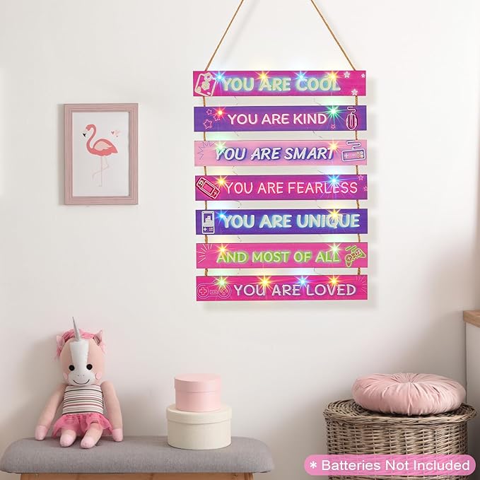 FIOBEE Girls Room Décor for Teen Girls Boys with LED Light Wall Decor for Bedroom Motivational Inspirational Wall Art Girl Room Decoration for Kids Studyroom, 8 Kinds of Lights, Purple Game