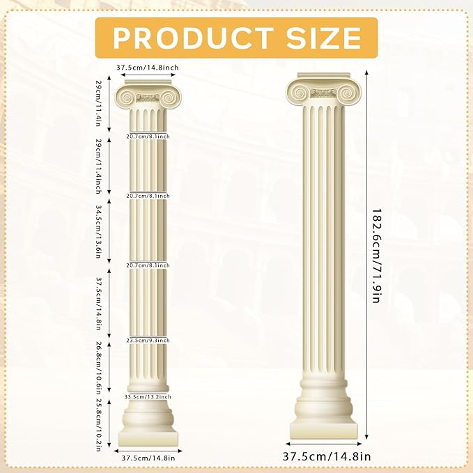 2Pcs Greek Columns Cardboard Pillars Cutouts Ancient Greek Party Decor for Birthday Medieval Renaissance Wall Photo Backdrop Photography Background Supplies