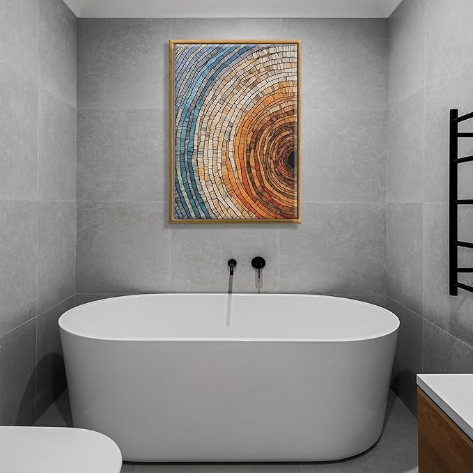 IBHJSART Framed Tree Ring Canvas Wall Art Vintage Colorful Wood Stump Painting Prints Modern Minimalist Pictures Neutral Nature Rustic Farmhouse Decor Living Room Bedroom Bathroom Office