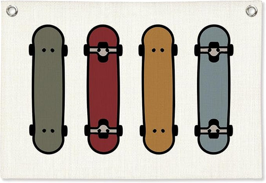 Boys Room Decor, Skateboard Sports Nursery Wall Hanging Canvas Banner Prints, Colorful Skateboard Wall Art Decor for Kids Boys Nursery Toddler Room Bedroom Playroom, 30x20 Inch