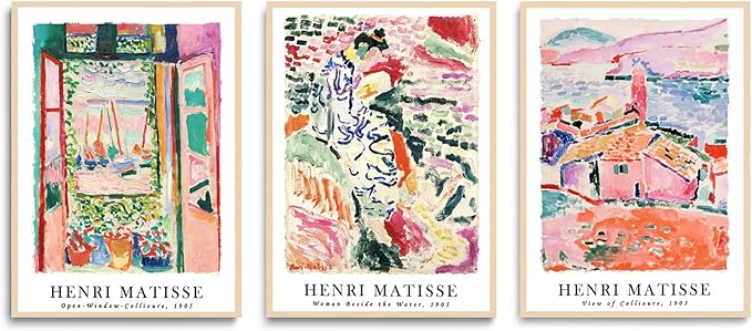 LYPHNX Henri Mattise Poster Wall Art Colorful Abstract Prints Set of 3 Vintage Aesthetic Canva Painting Picuter Floral Botanical Home Decor for LIving Room Bedroom Girls Room 12"x16" Unframed