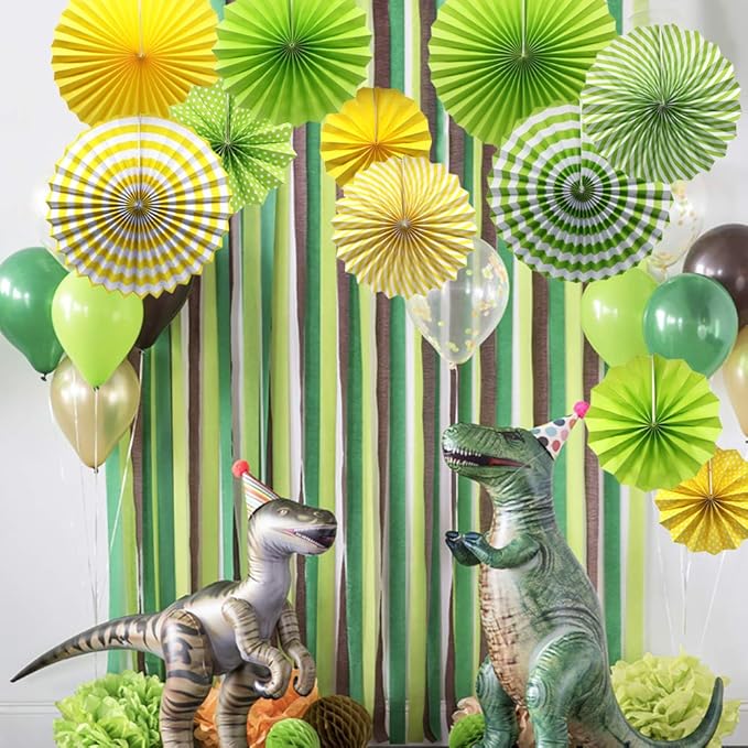 ADLKGG Party Hanging Paper Fans Set, Green Round Pattern Paper Garlands Decoration for St Patrick's Day Party Decorations Graduation Birthday Wedding Events Accessories, Set of 6