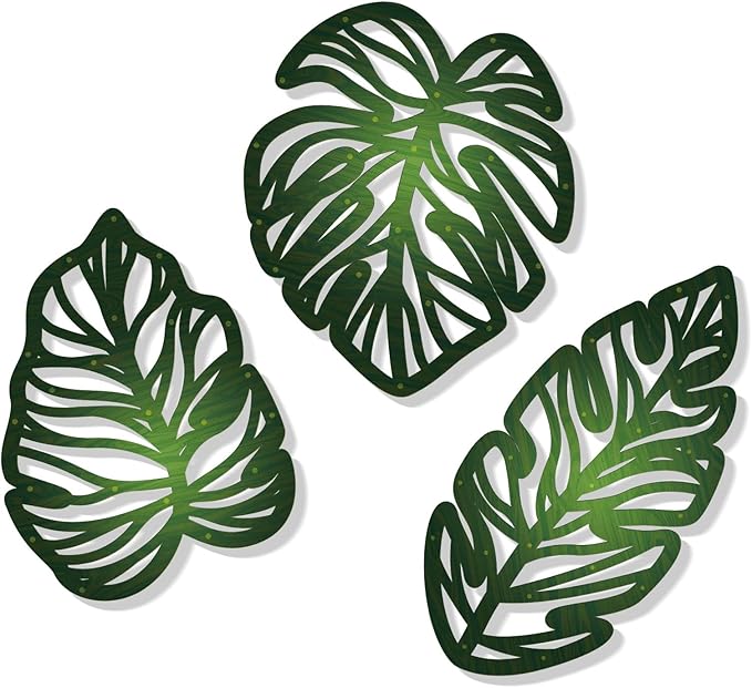 Zzbakress 3 Pcs Wooden Palm Leaves Wall Art Tropical Leaf Wall Art Natural Plant Wall Decor Vintage Wood Hollow Wall Decoration for Living Room Kitchen Bedroom Garden Office (Farmhouse, Leaves-A)