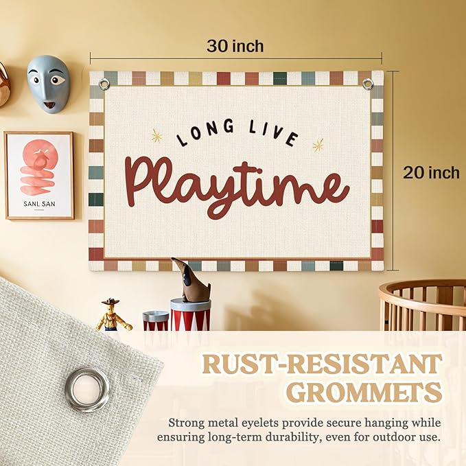 Playroom Wall Decor,Long Live Playtime Linen Canvas Banner,Playroom Decor Kids Room Nursery with Star Pattern Wall Decor for Toddler Boys Toy Room Bedroom,30x20 Inch