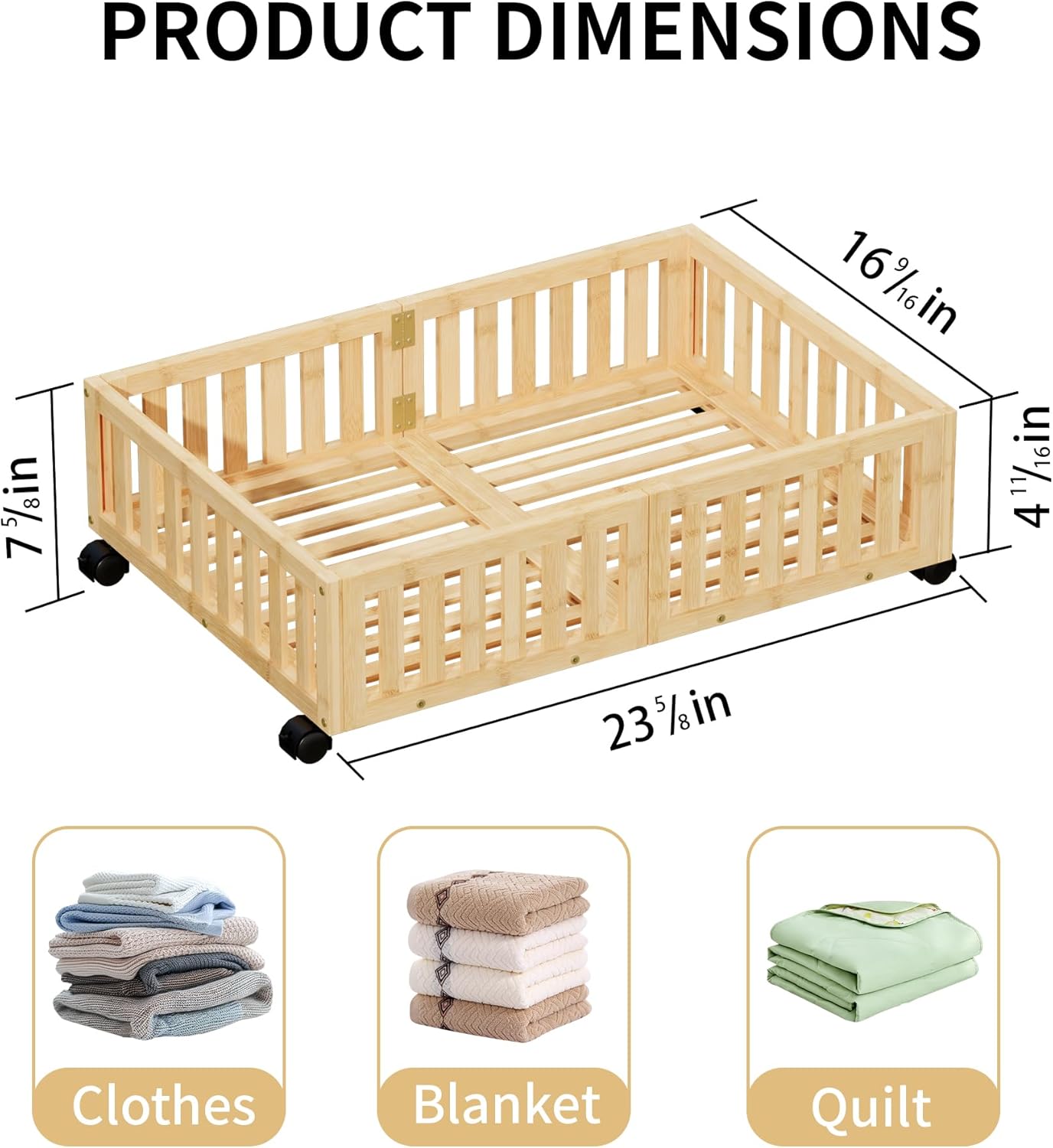 Bamboo Under Bed Storage with Wheels (2-Pack) – Rolling Underbed Shoe Organizer Box for Shoes, Blankets, Toys, Clothes Container Space-Saving Organizer Bins for Bedroom, Closet, Dorm, Nursery