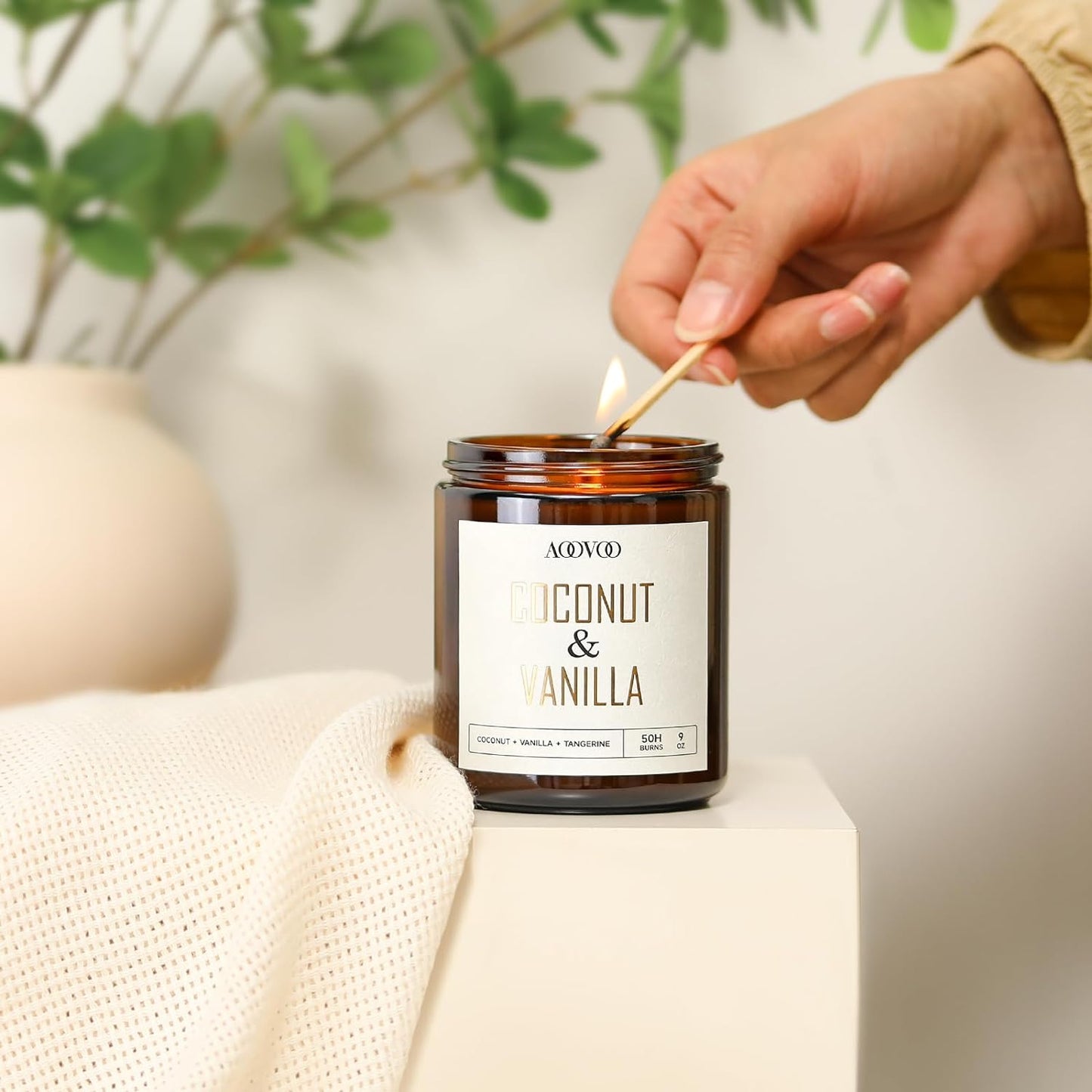 AOOVOO Coconut Vanilla Candles - 9 oz Scented Candles, Aromatherapy Candle, Soy Candle for Home Scented