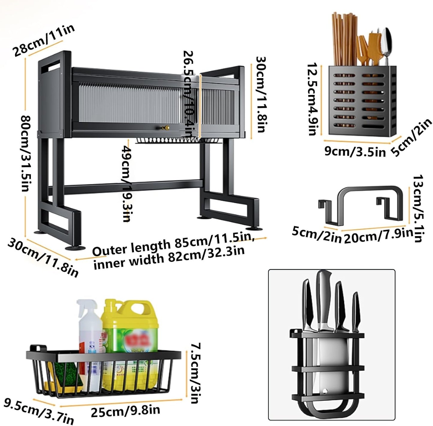 Home Furnishing Over The Sink Dish Drainer Drying Rack 3 Tier Over Sink Dish Rack for,oversink Dish Dry Rack,Space Saving Dish Drying Rack,Kitchen Sink Organizer countertop(Black,85cm/33.5in)