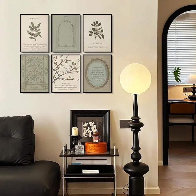 Sage Green Christian Wall Art Posters Vintage Bible Verse Canvas Wall Decor Scripture Botanical Art Prints Religious Pictures Christian Paintings Artwork for Living Room Bedroom 12x16x6 Inch Unframed