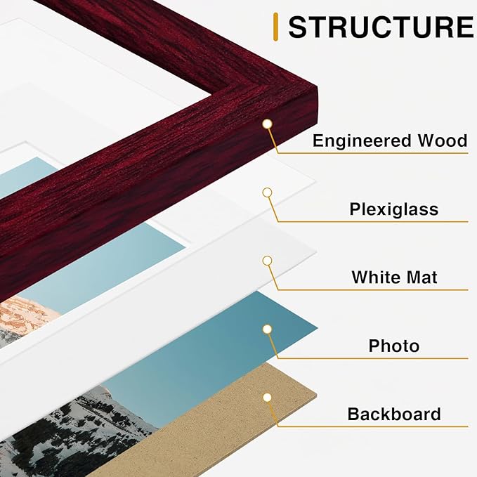 Vittanly Picture Frames Set of 10, Picture Frames Collage Wall Decor with Two 8x10, Four 5x7 and Four 4x6 Photo Frames, Gallery Wall Frame Set for Wall or Tabletop Display, Cherry Red