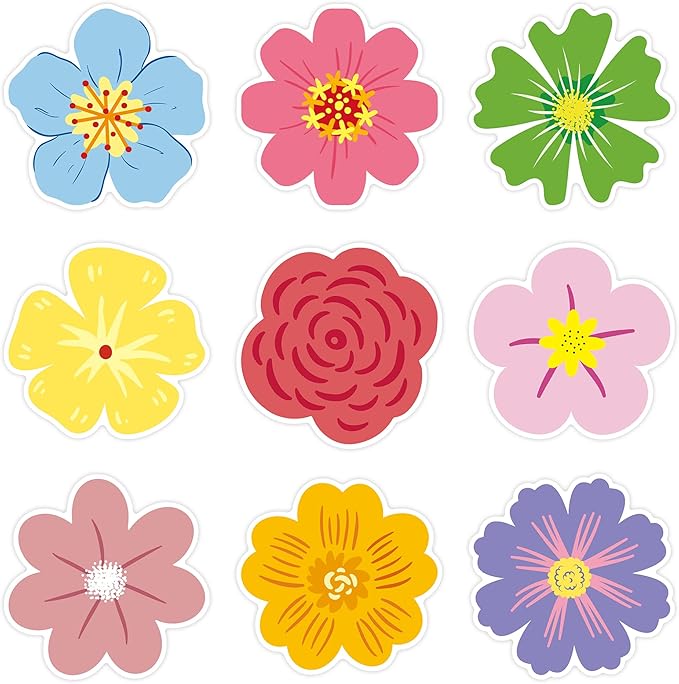 JOETMAE 54Pcs Spring Summer Floral Paper Cutouts - Flower Cut-Outs for Spring Bulletin Board, Party Home Classroom Wall Decoration, Back to School Decor