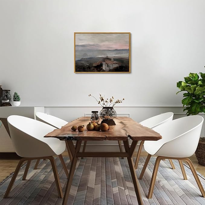 OIQArtOIQ Vintage Landscape Canvas Wall Art Framed Natural Scenery Painting Artwork Prints France Country Wilderness Farmhouse Decor Pictures Kitchen Bedroom Living Room Bathroom