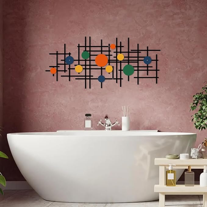 ruelen Set of 2 Minimalist Geometric Wall Decor - Modern Metal Wall Art for Living Room, Bedroom & Office – Abstract 2D Design in Bright Colorful Style
