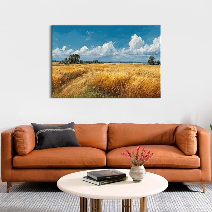 Nature Wall Art Farmhouse Kitchen Decor Rustic Fall Farm Land Landscape Pictures Country Landscape Canvas Prints Country Botanical Artwork for Bathroom Living Room Home Decoration 32x48"