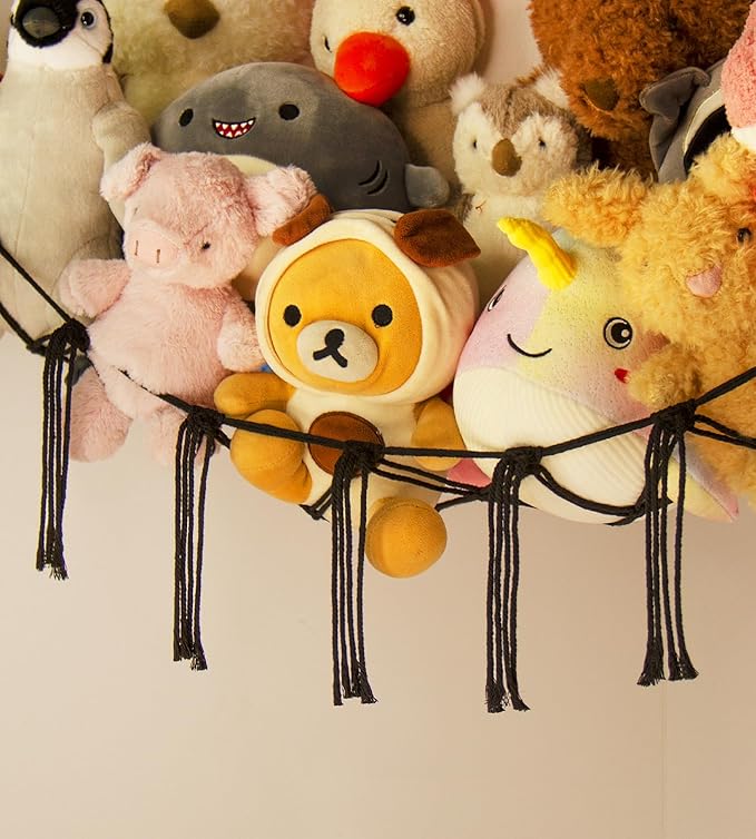 Stuffed Animal Storage Hammock or Net Corner - Large Toy Hammock Net for Stuffed Animals Room Decor - Cute Stuff Animal Organizer Plush Holder - Kids Baby Nursery Essentials Wall Bedroom Home Decor