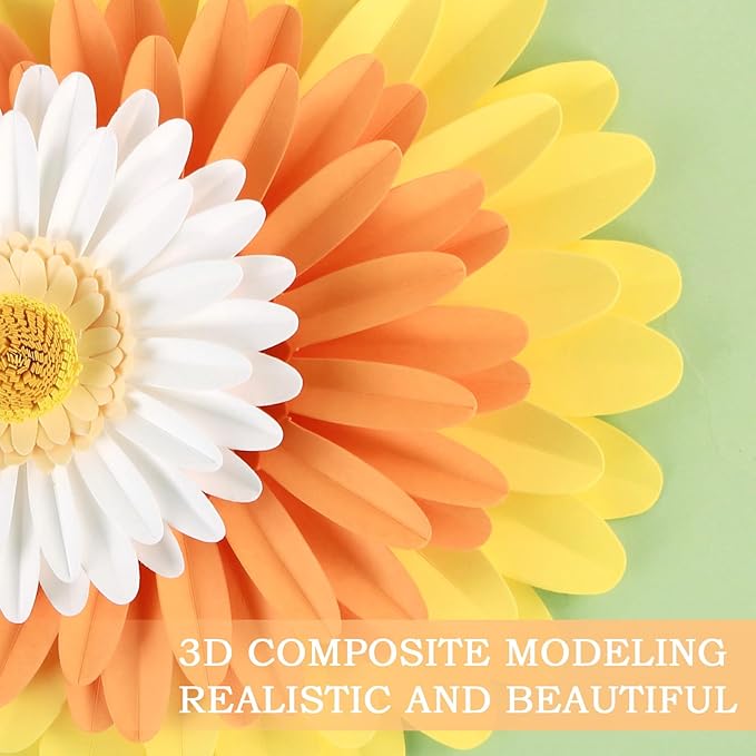 SUNBEAUTY Paper Flowers Decorations for Wall 3D Giant Daisy Artificial Flowers Bulletin Board Decoration Floral Paper Flowers Hanging for Spring Classroom Office Decor Wedding Baby Shower Garden Party