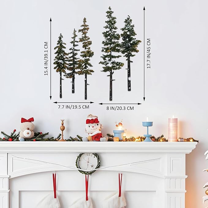 ESTART Metal Pine Tree Wall Art, Metal Tree Wall Decor, Nature Rustic Farmhouse Cabin Decor, Forest Wall Art for Home Living Room Bedroom Office Indoor and Outdoor Decoration (White green)
