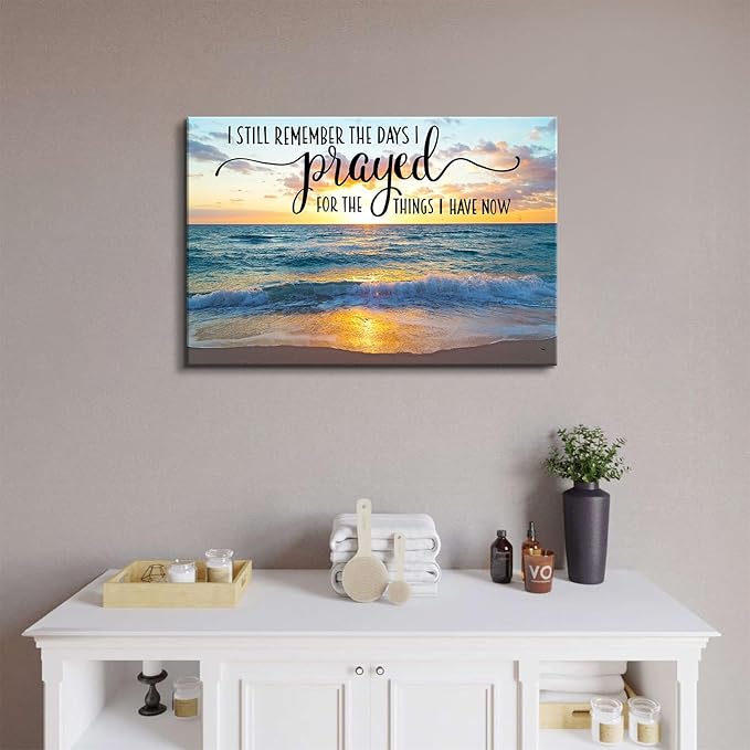 Christian Wall Decor Beach Wall Art Scripture Pictures Ocean Bible Verses Canvas Prints Painting Nature Sunset Poster Modern Seascape Artwork for Bedroom Living Room Home Decoration 16x24"