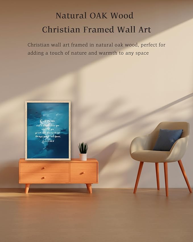 KensTro Natural OAK Wood Nursery Room Decor Framed Wall Art,12x16 in Inspirational Christian Bible Verse Wall Art,Call To Me,I Will Answer You Jeremiah 33:3 Print for Boys Girls Bedroom Decor Set of 1