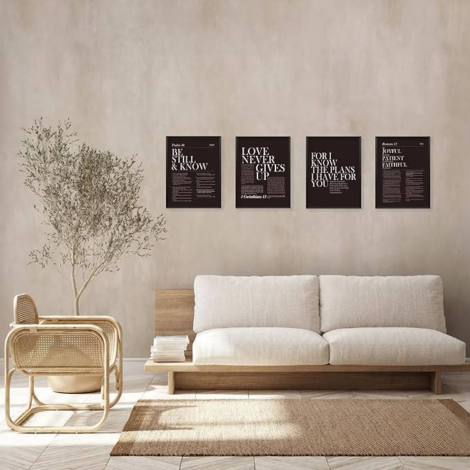 Locomiss Black and White Christian Wall Art Decor, Modern Black Minimalist Jesus Scripture Wall Decor, Black Inspirational Bible Verse Posters for Bedroom Office Living Room, Set of 4 (12x16 Unframed)