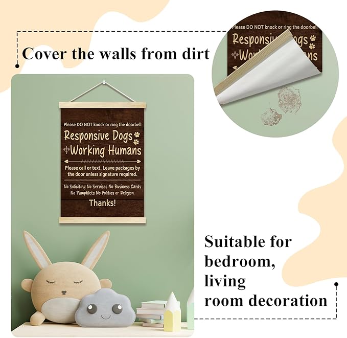 Dog Warning Posters Hanger Frame for Home Funny Dog Hanging Poster for Home Front Door Decor Do Not Knock Wall Art Decor for Dogs Mom Lovers Gifts Canvas Wall Art Print 16x12 Inches - YY054