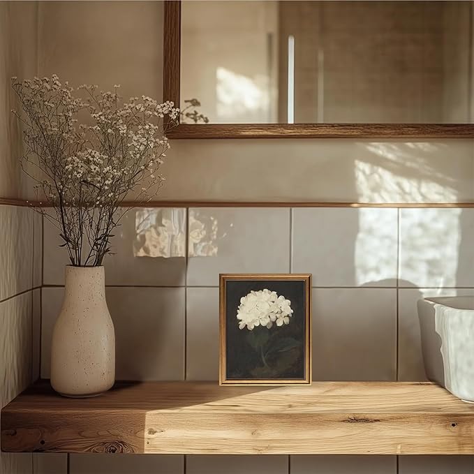Aroutde Floral Wall Art, Gold Framed Vintage Flower Printing Canvas Wall Decor, Moody Botanical Flowers Art Decor for Living Room Bedroom Shelf Decoration(10L x 8W, Framed)