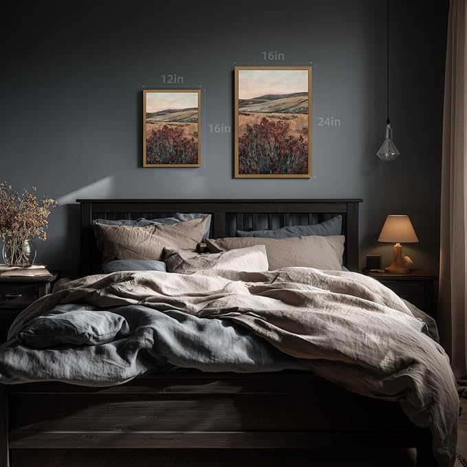Clicyre Moody Mountain Wildflower Landscape Wall Art, Farmhouse Rustic Floral Canvas Print, Moody Vintage Country Botanical Nature Wall Decor for Living Room Bedroom Entryway Wood Framed 16x24 Inch