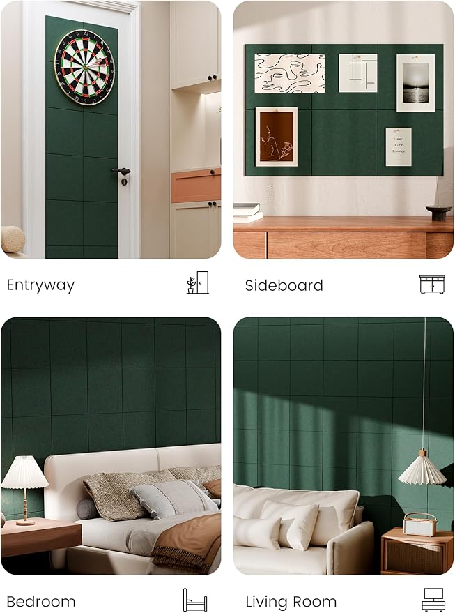 Bumusty Large Cork Board 36" x 24" Alternative - 6 Pack Felt Wall Tiles with 40 Safe Removable Adhesive Tabs, 30 Pushpins, Cork Boards for Walls Pin Board Bulletin Board Office Decor (Pine Green)