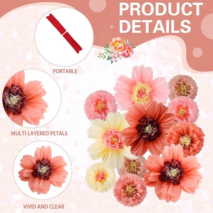 Crowye 36 Pcs Large Colorful Tissue Paper Flowers Decorations 20" Giant Fiesta Craft Crepe Paper Flowers for Wall Decor Backdrop Mexican Wedding Birthday Carnival Party (Vintage Color)