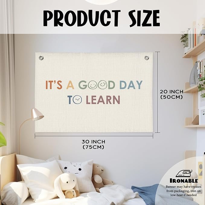 Classroom Decor Banner, Teacher Gifts, Cute Boho Neutral Classroom Must Haves Wall Decor, Inspirational Linen Canvas Banner Flag