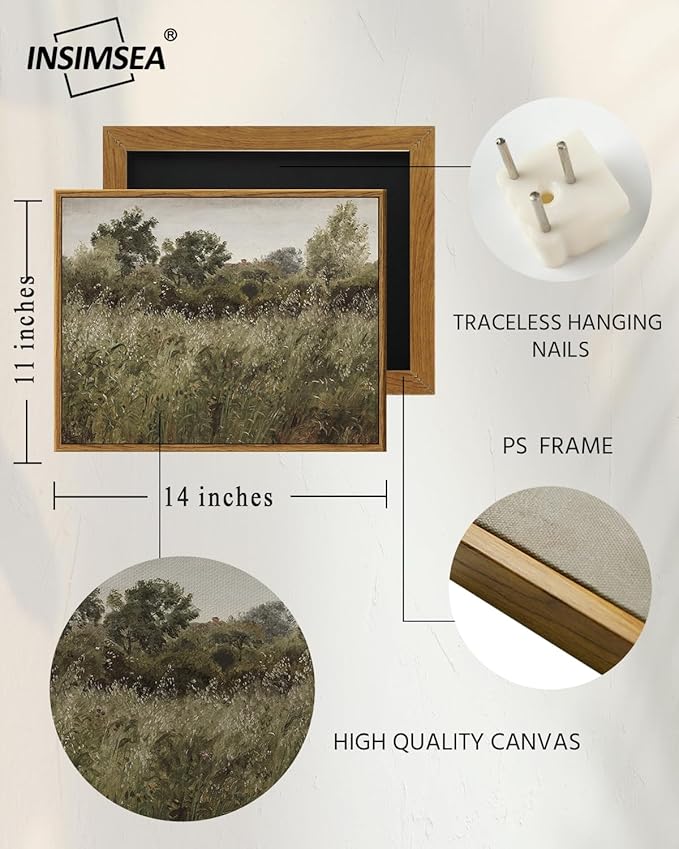 InSimSea Framed Canvas Wall Art Vintage Decor, Painting Wall Decor, Grassland Nature Framed Artwork for Walls, Nature Scenic Living Room Pictures Wall Decor, Bathroom Bedroom Office Decor, 11"x14"