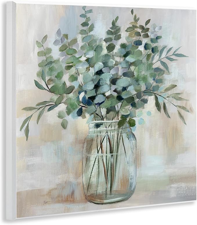 Stupell Industries Soothing Eucalyptus Flower Herb Arrangement Rustic Jar Wood Wall Art, Design By Nan