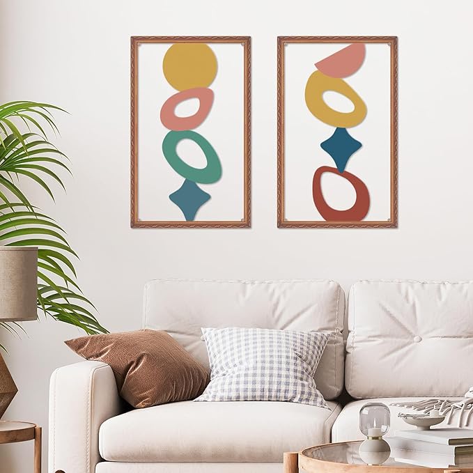 ruelen Abstract Metal Irregular Wall Art - Modern 2D Black Geometric Metal Wall Decor for Living Room - Luxury Wall Sculpture - Colorful Minimalist Home Decor (Metallic wood grain effect)