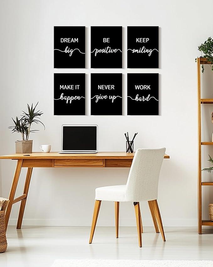 KUVIOKE Inspirational Office Wall Decor Motivational Quotes Framed Wall Art Encouraging Affirmations Sayings for Kids Classroom Bedroom Ready to Hang Set of 6, 12x16in (Framed)