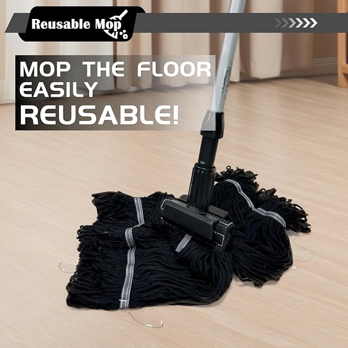 Heavy Duty Wet Industrial Cleaning Mop Head – 21 oz Black mop Head Replacement Cotton Washable Industrial mop Heads Heavy Duty for Commercial & Home Cleaning（Balck）