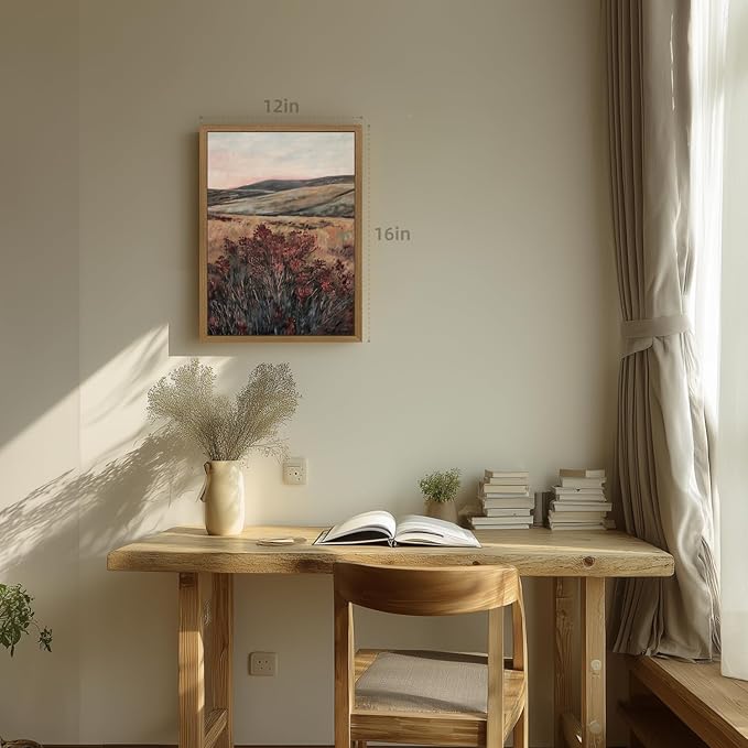 Clicyre Moody Mountain Wildflower Landscape Wall Art, Farmhouse Rustic Floral Canvas Print, Moody Vintage Country Botanical Nature Wall Decor for Living Room Bedroom Entryway Wood Framed 12x16 Inch