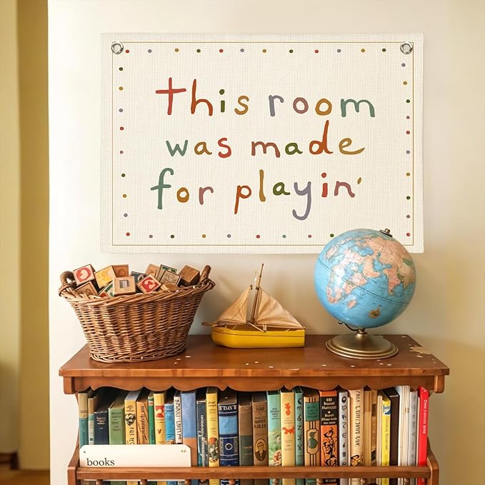 Playroom Wall Decor,Boho Long Live Playtime Linen Canvas Banner, Decor,Toddler Wall Decor for Toddler Boys Toy Room Bedroom,30x20 Inch