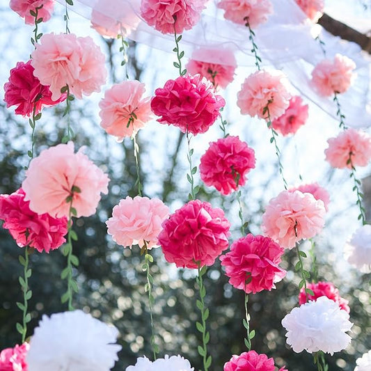 4 Pcs Gradient Pink Flower Garland Banner for Bridal Shower Decorations, Baby Shower Decorations for Girls, Pom Pom Garland, Paper Flowers Party Decorations for Birthday