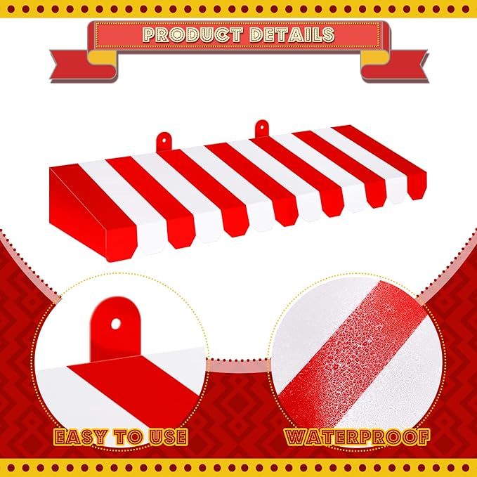 Boao 4 Pack Circus Awning Decoration 3D Stripe Cardboard Awning Carnival Wall Decor Circus Party Favors for Lemonade Stand Bakery Ice Cream Truck Bulletin Board(Red and White,Striped Style)