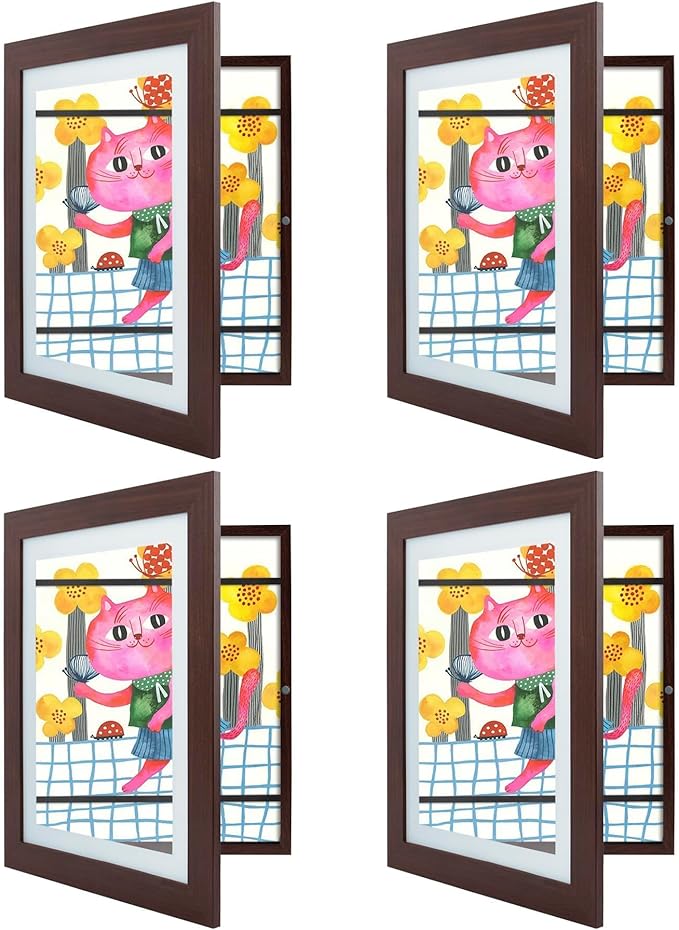 Golden State Art, 10x12.5 Kids Art Frames, Front-Opening, Great for Kids Drawings, Artworks, Children Art Projects, Schoolwork, Home or Office (Walnut, Set of 4)
