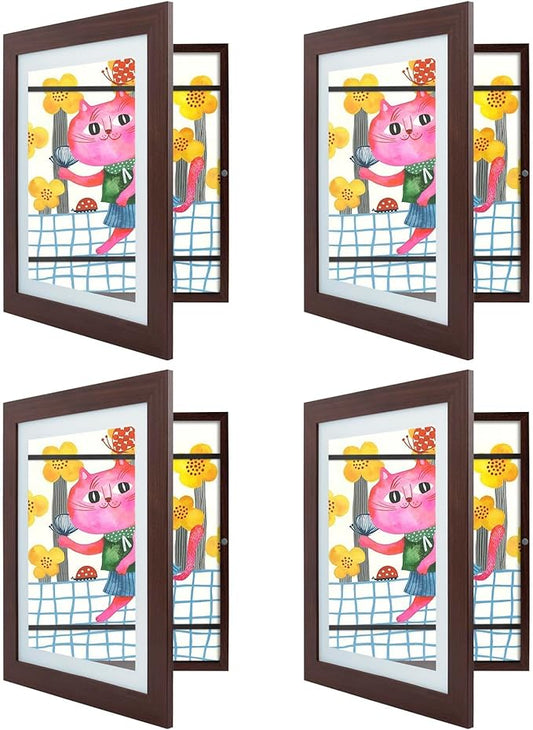 Golden State Art, 10x12.5 Kids Art Frames, Front-Opening, Great for Kids Drawings, Artworks, Children Art Projects, Schoolwork, Home or Office (Walnut, Set of 4)