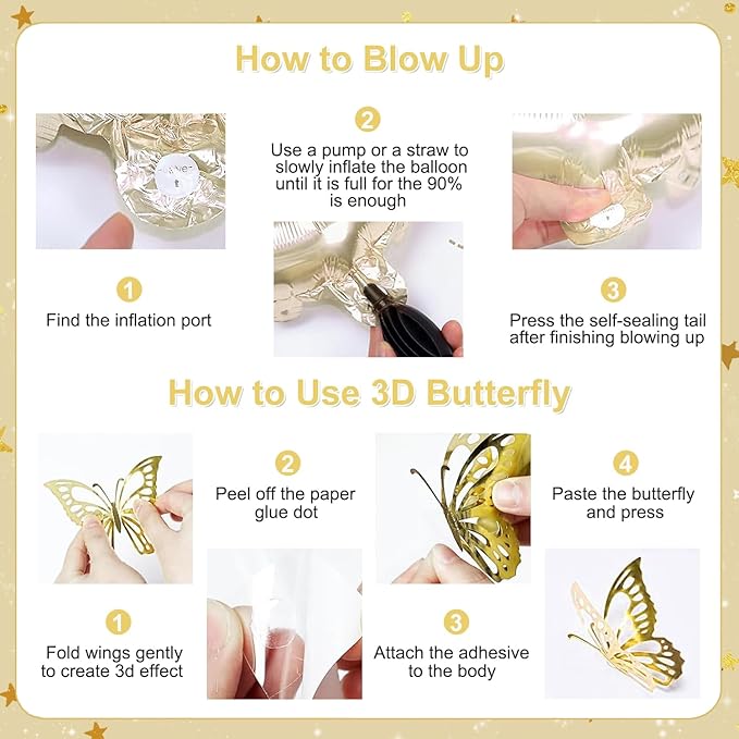 White and Gold Birthday Decorations for Women Girls, Pearl White Gold Foil Confetti Balloons Happy birthday Banner Gold Butterfly Fringe Curtains for Birthday Party Baptism Communion Decorations