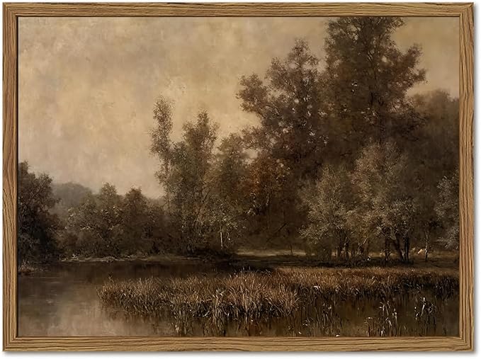 Framed Vintage Landscape Wall Art Forest Lake Swamp Natural Pictures Moody Wilderness Wall Decor Canvas Prints for Living Room Bedroom Farmhouse Dining Room Office 16x24 Inch