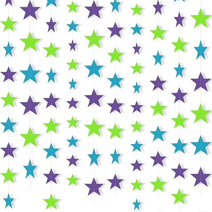 Patelai Glitter Star Garland Banner 2026 Graduation Decor 130 Feet Star Hanging Banner Twinkle Backdrop for Party Birthday Classroom Wedding Supplies(Purple, Blue, Green)