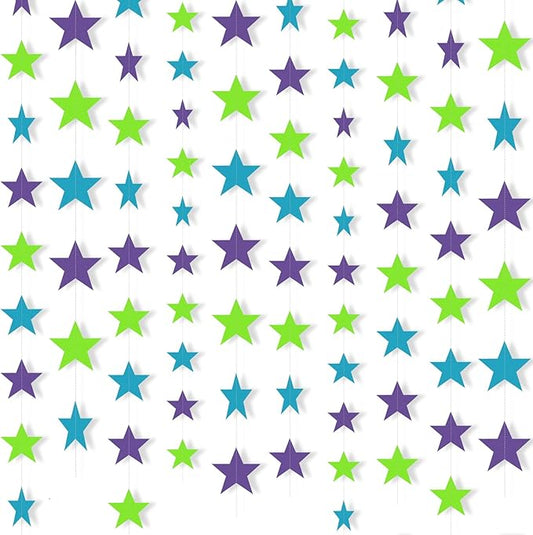 Patelai Glitter Star Garland Banner 2026 Graduation Decor 130 Feet Star Hanging Banner Twinkle Backdrop for Party Birthday Classroom Wedding Supplies(Purple, Blue, Green)