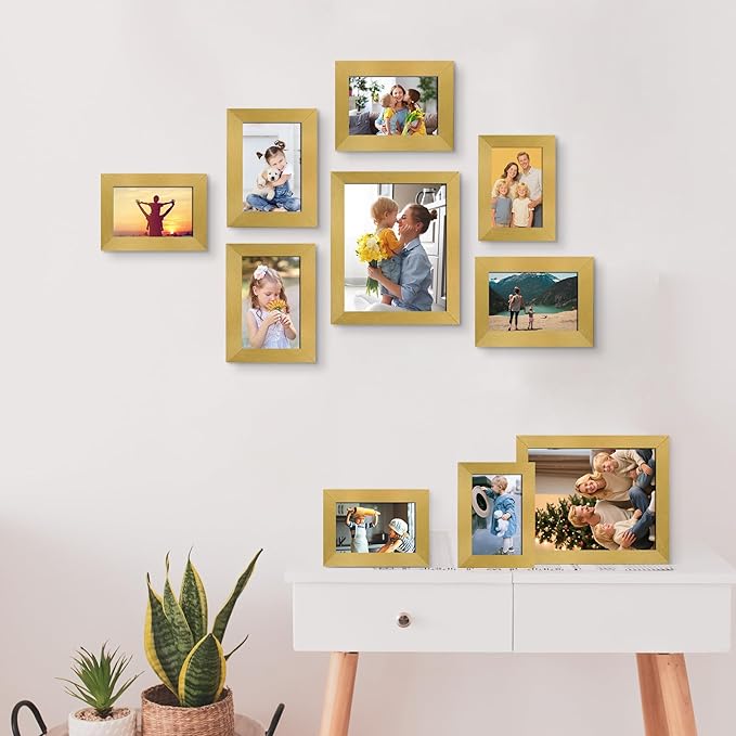 LUCKYLIFE Picture Frames Collage Wall Decor 10-Pack, Gallery Wall Frame Set with 8x10 5x7 4x6, Gold