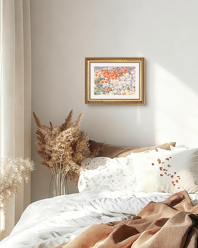 VIYYIEA Gold Framed Impressionist Wildflower Field Floral Canvas Wall Art, Vibrant Meadow Landscape - Elegant Home Decor for Bedroom and Living Room | No Glass Glare-Free Design | 11x14 Inch